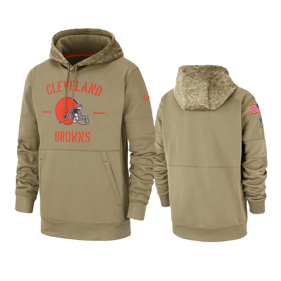 Men's Cleveland Browns Tan 2019 Salute to Service Sideline Therma Pullover Hoodie